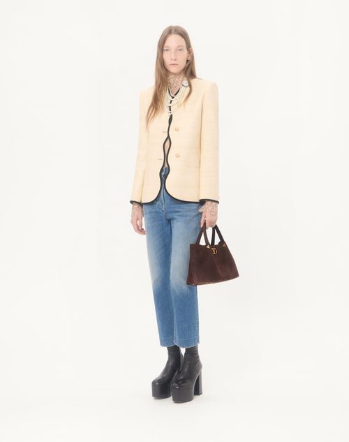 Valentino Garavani - Borsa Piccola Shopping Morbida Valentino Garavani In Suede - Ebano - Donna - Borse Shopping