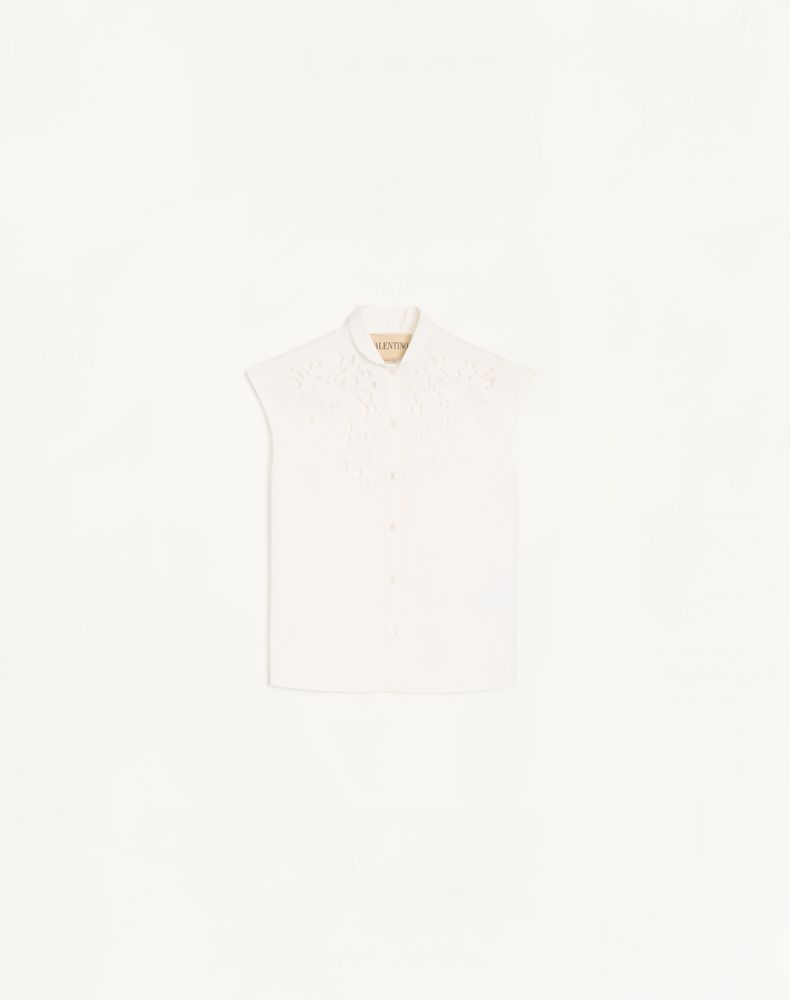 Valentino Women's White Embroidered Poplin Shirt Woman 48
