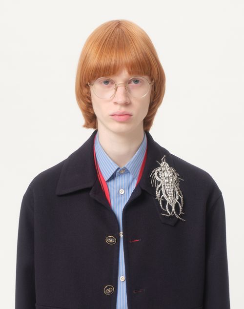 Valentino Garavani - Valentino Garavani Les Glaces Brooch In Metal, Fabric And Crystals - Crystal - Man - Jewelry