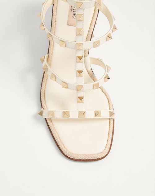 Valentino Garavani - Rockstud Wedge Sandal In Calfskin With Cornely Embroidery 80mm - Ivory - Woman - Espadrilles And Wedges