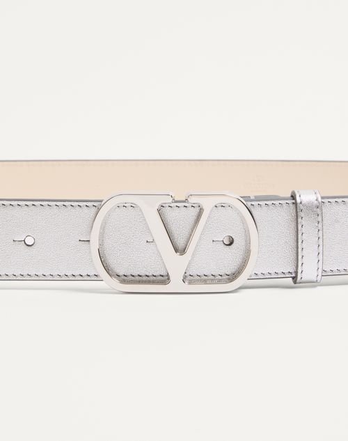 Valentino Garavani - Vlogo Signature Belt In Laminated Calfskin 30 Mm - Silver - Woman - Belts