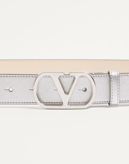 Valentino Garavani - Vlogo Signature Belt In Laminated Calfskin 30 Mm - Silver - Woman - Belts