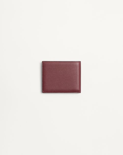 Valentino Garavani - Valentino Garavani Vlogo Signature Grainy Calfskin Wallet - Rosewood - Man - Wallets And Small Leather Goods