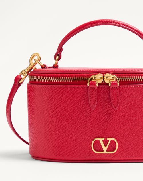 Valentino Garavani - Mini Sac Vanity-case Vlogo Signature En Cuir De Veau Grainé - Rouge Pur - Femme - Portefeuilles Et Petite Maroquinerie