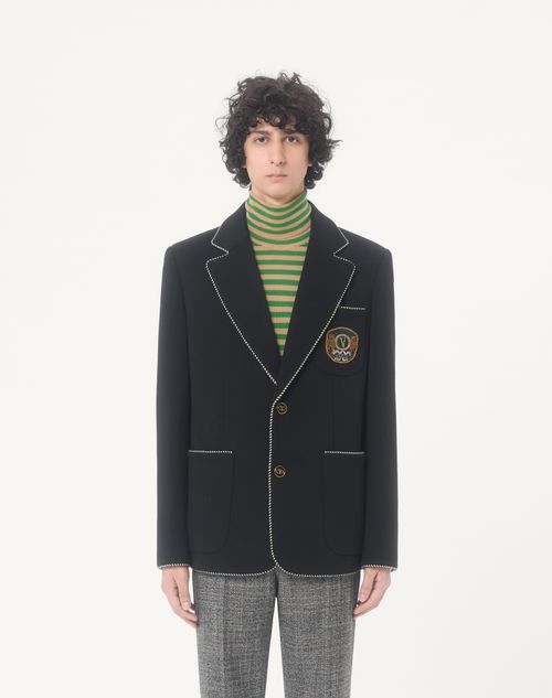Valentino - Valentino Single-breasted Wool Jacket With Valentino Patch - Black - Man - Coats And Blazers