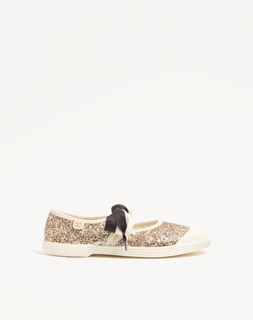 Valentino Garavani - Bay By Bay Ballerina Sneakers In Glitter Fabric - Gold/ivory - Woman - Sneakers