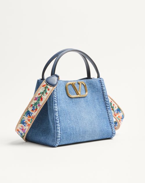 Valentino Garavani - Valentino Garavani Alltime Medium Handbag In Denim With Embroidered Strap - Denim/worker - Woman - Top Handle Bags