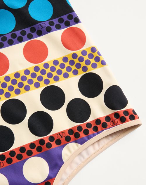 Valentino - Lycra One-piece Swimsuit With Opticool Riga Pois Print - Multicolor - Woman - Beachwear