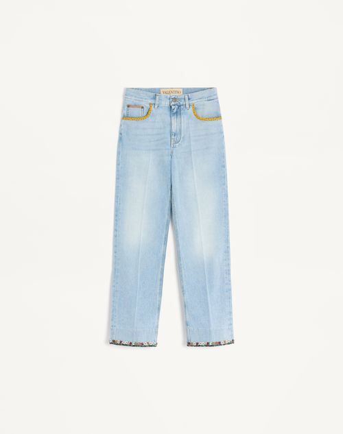 Valentino Embroidered Denim Trousers Woman Light Denim 28 In Blue