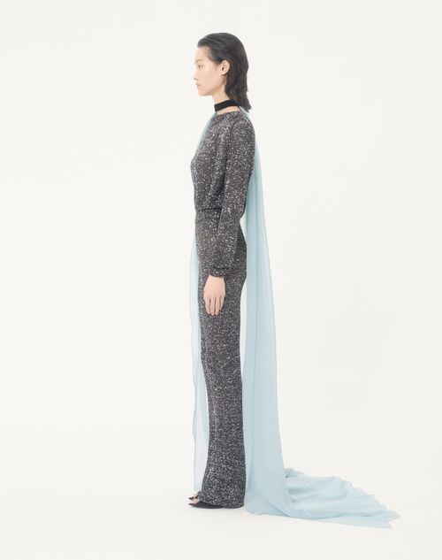 Valentino - Cape Longue En Mousseline - Bleu D'azur - Femme - Vestes Et Manteaux