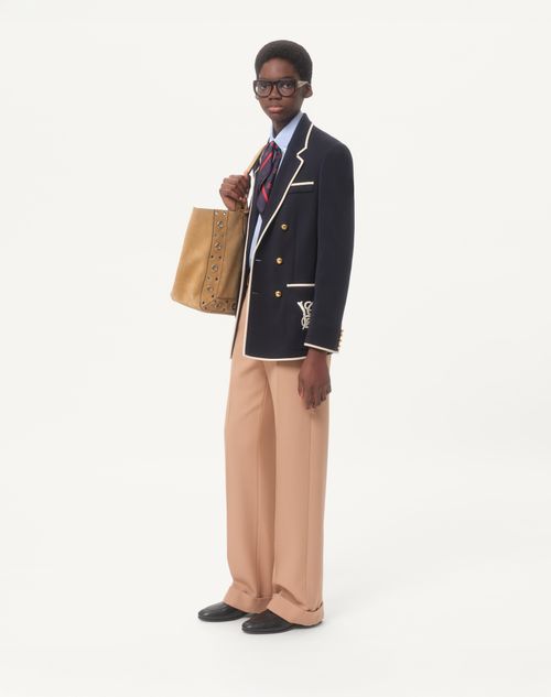 Valentino - Double-breasted Wool Jacket With Vg Patch - Night - Man - Coats And Blazers