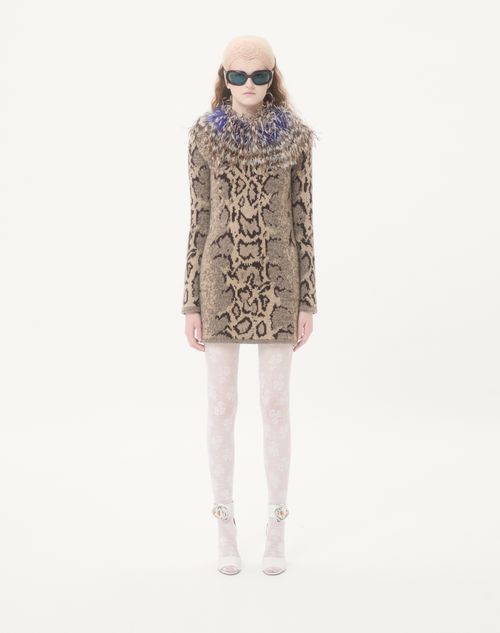 Valentino - Cashmere Dress With Animal Print And Feathers - Animal Print - Woman - Dresses