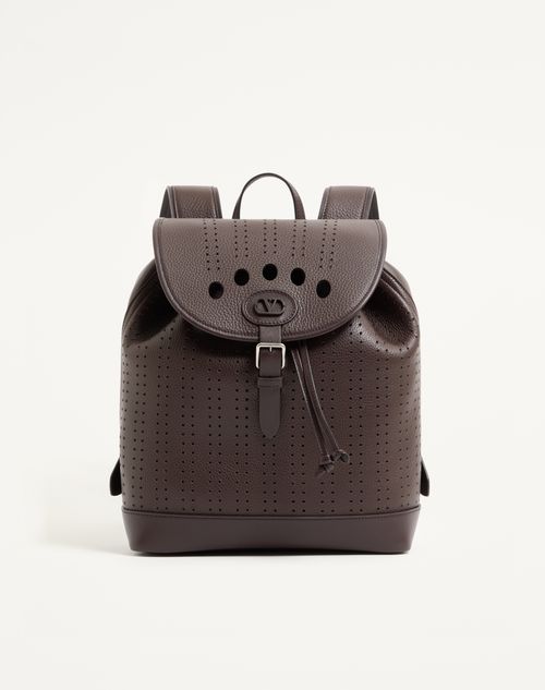 Valentino Garavani - Valentino Garavani Antibes Rucksack Aus Perforiertem Leder - Dark Marron - Mann - Rucksäcke