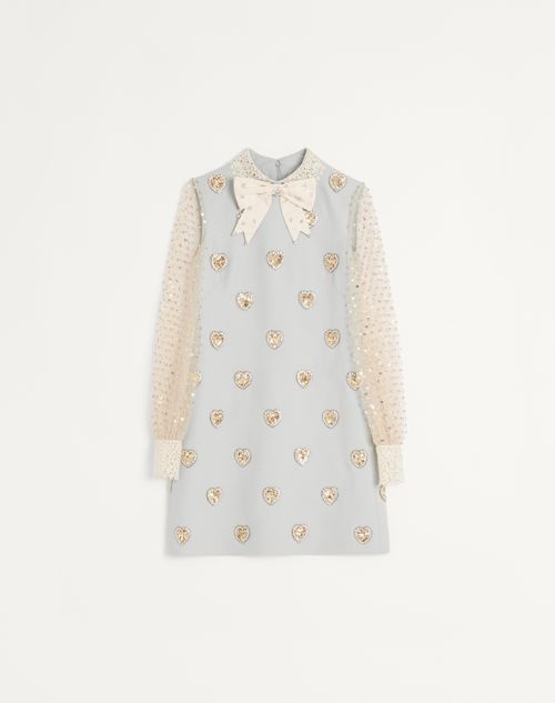 Valentino Embroidered Crepe Couture Short Dress Woman Dirty Sage/silver 40