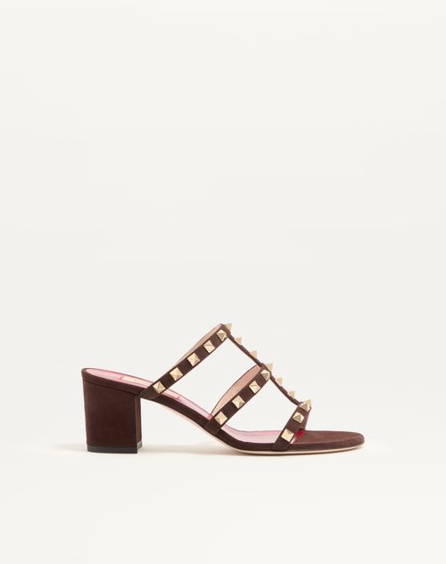 Valentino Garavani Rockstud Slide Sandal In Suede 60mm Woman Ebony 40