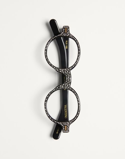 Valentino - Bizarre Circle Glasses With Crystals In Acetate - Black/crystal - Unisex - Eyewear