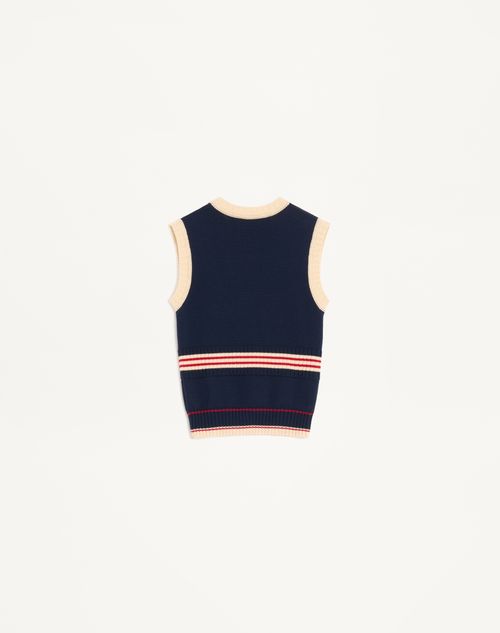 Valentino - Cotton Knit Vest - Navy/birch - Woman - Shirts And Tops