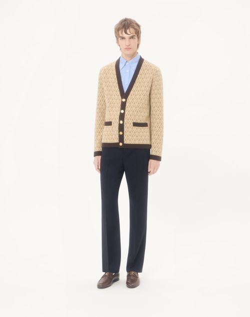 Valentino - Cardigan In Lana Con Motivo Toute La V - Beige/crema - Uomo - Maglieria