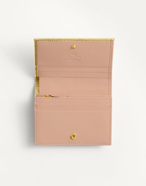 Valentino Garavani - Vlogo Signature Laminated Grainy Calfskin Wallet - Antique Brass - Woman - Wallets And Small Leather Goods