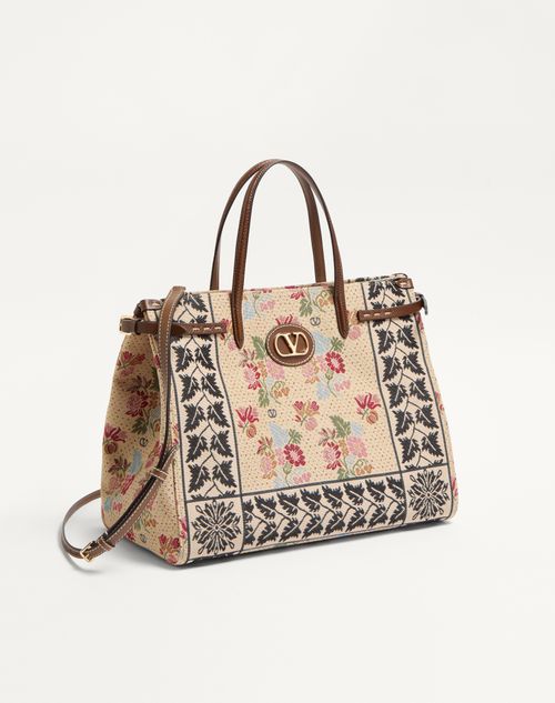 Valentino Garavani - Valentino Garavani Antibes Mittelgrosser Shopper Aus Jacquard- Und Karung-stoff - Multicolor/tabak - Frau - Shopper