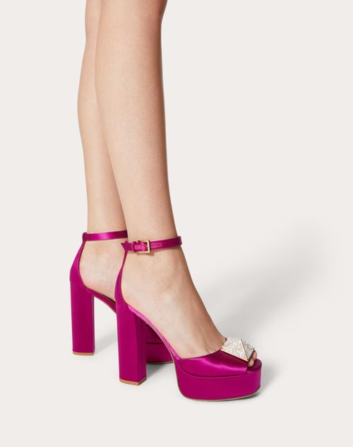 ワンスタッズ スタッズ＆クリスタル オープントゥ サテン