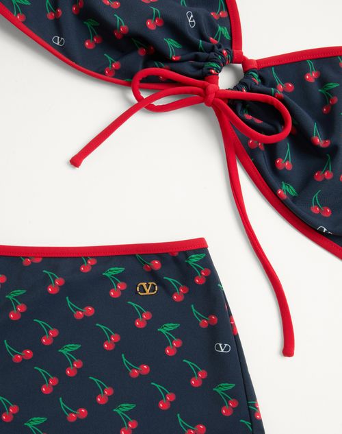 Valentino - Lycra Bikini With Cherryfic Print - Navy/cherry Red - Woman - Beachwear