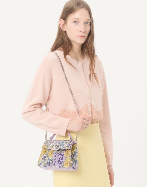 Valentino Garavani - Valentino Garavani Mini Vsling Handbag With Flowerism Rhinestone Motif And Jewel Logo - Lilac - Woman - Top Handle Bags