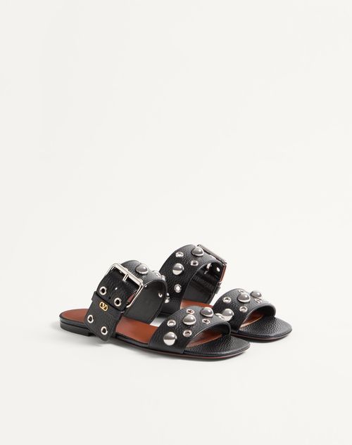 Valentino Garavani - Nellcôte Slide Sandal In Grainy Calfskin - Black - Woman - Slides And Thongs