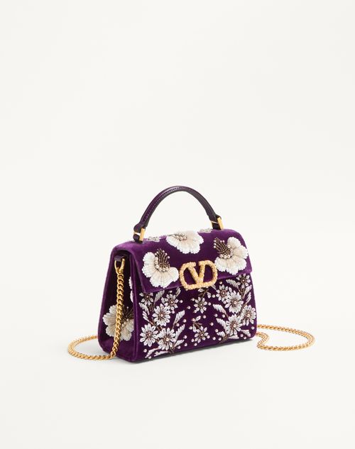 Valentino Garavani - Valentino Garavani Mini Vsling Embroidered Handbag With Jewel Logo - Purple - Woman - Top Handle Bags