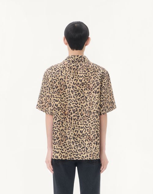 Valentino - Valentino Habotai Silk Bowling Shirt With Fauve Eclat Animalier Print - Animal Print - Man - Shirts
