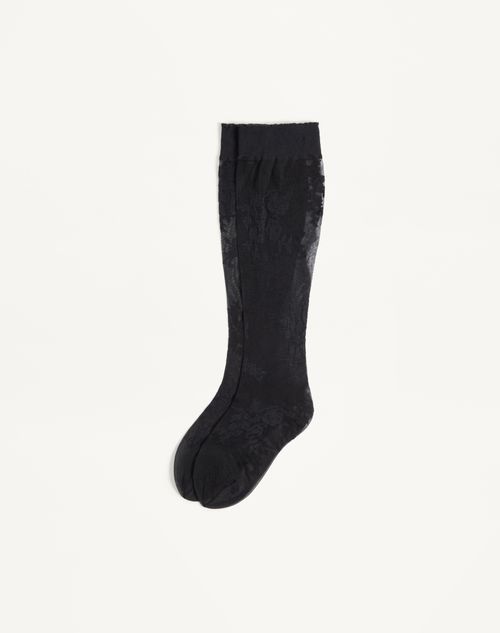 Valentino - Floral Lycra Knee-high Socks - Black - Woman - Soft Accessories