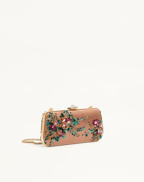 Valentino Garavani - Carry Secrets Minaudiere Aus Satin Mit Blumenstickerei - Champagne/multicolor - Frau - Pochetten