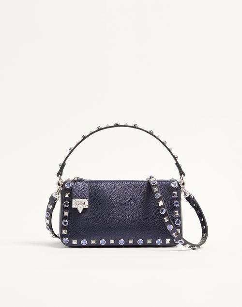 Valentino Garavani - Valentino Garavani Rockstud Small Shoulder Bag In Laminated Calfskin With Cabochon Stones - Navy - Woman - Shoulder Bags