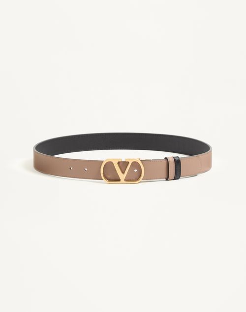 Valentino Garavani - Vlogo Signature Reversible Shiny Calfskin Belt - 30mm / 1.2 In. - Black/beige - Woman - Belts