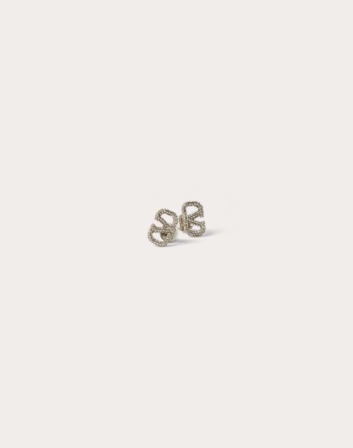 Valentino Garavani Vlogo Signature Earrings In Metal And Swarovski® Crystals Woman Palladium/crystal In パラジウム/クリスタル