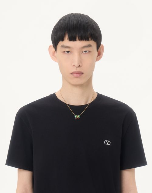 Valentino - Valentino Cotton T-shirt With Vlogo Embroidery - Black - Man - T-shirts And Sweatshirts