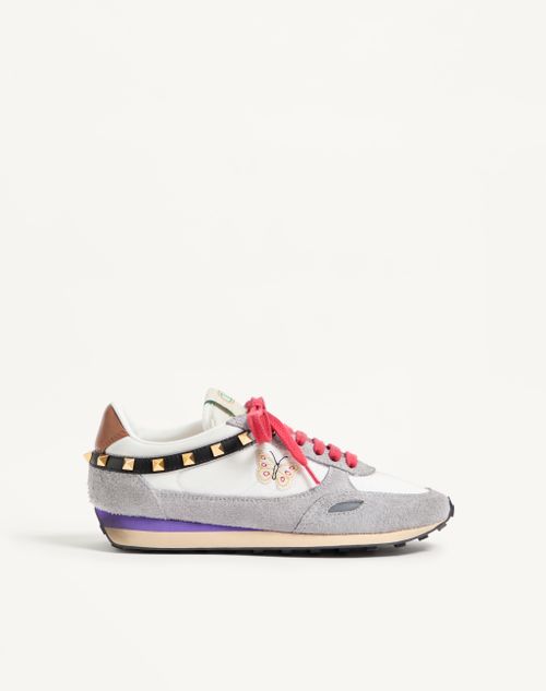 Valentino Garavani - スタッドアップ バタフライエンブロイダリー スプリットレザー X ナイロン スニーカー - ホワイト/マルチカラー - ウィメンズ - スニーカー