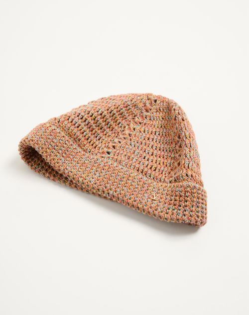 Valentino Garavani - Vlogo Signature Knitted Beanie In Linen And Cotton - Ochre - Man - Hats And Gloves