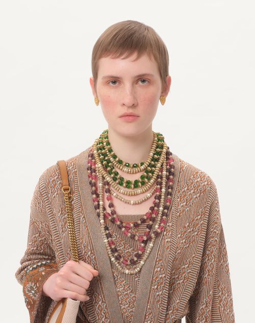 Valentino - Knit Cardigan With Lurex Jacquard Pattern - Ginger Orange/beige - Woman - Knitwear