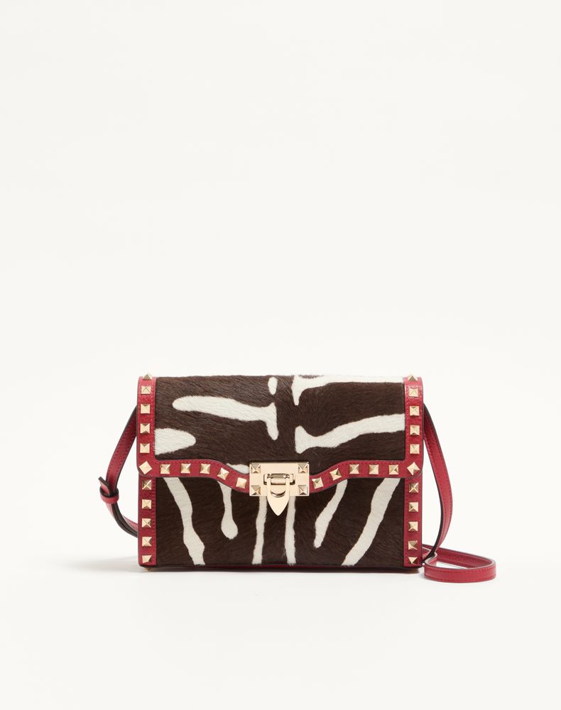 Valentino Garavani Women's White/Brown/Red Rockstud Small Shoulder Bag In Pony-Effect Calfskin Woman Uni