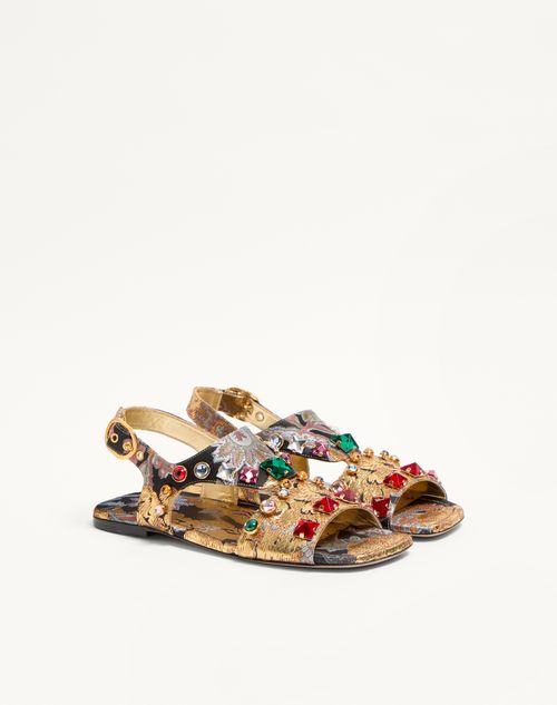 Valentino Garavani - Preshoes Sandal In Apres L'hiver Jacquard Fabric With Crystals 5mm - Multicolor - Woman - Sandals