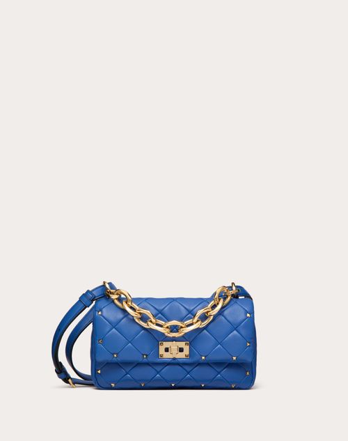 Shop Valentino Garavani Garavani Rockstud Spike Bag In Nappa Patchwork Woman Riverside Blu Uni