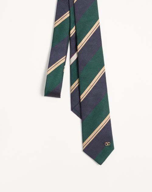 Valentino Garavani - Valentie Jacquard Regimentskrawatte Aus Seide - Grün/blau/elfenbein - Mann - Krawatten