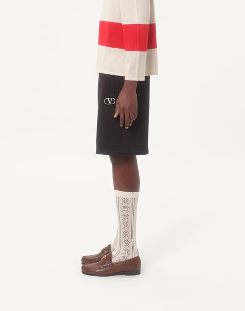 Valentino - Technical Cotton Bermuda Shorts With Vlogo Signature Patch - Black - Man - Pants And Shorts