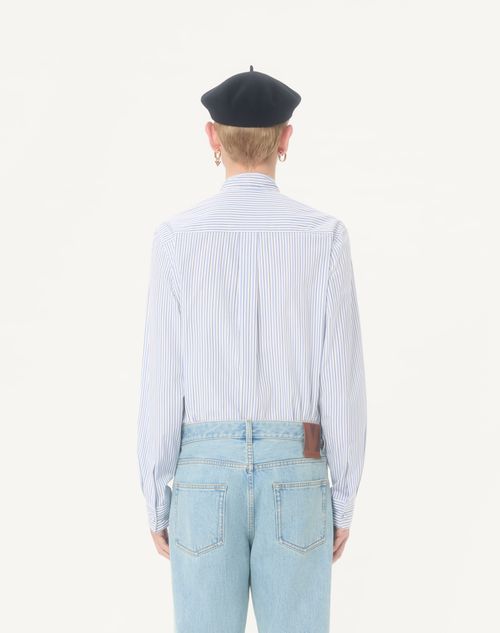 Valentino - Camicia Valentino In Popeline Di Cotone Con Con Collo A Sciarpa E Ricamo Vlogo - Azzurro/bianco - Uomo - Camicie