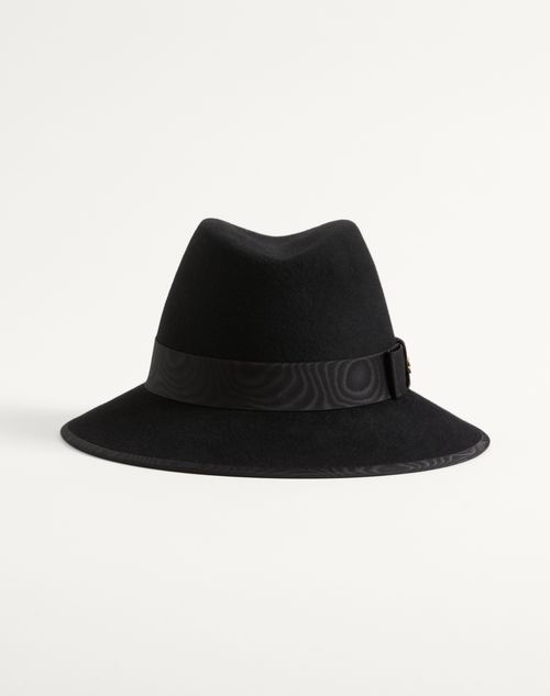 Valentino Garavani - Sombrero De Fieltro Vlogo Signature Con Cinta De Moiré - Negro - Mujer - Sombreros Y Guantes