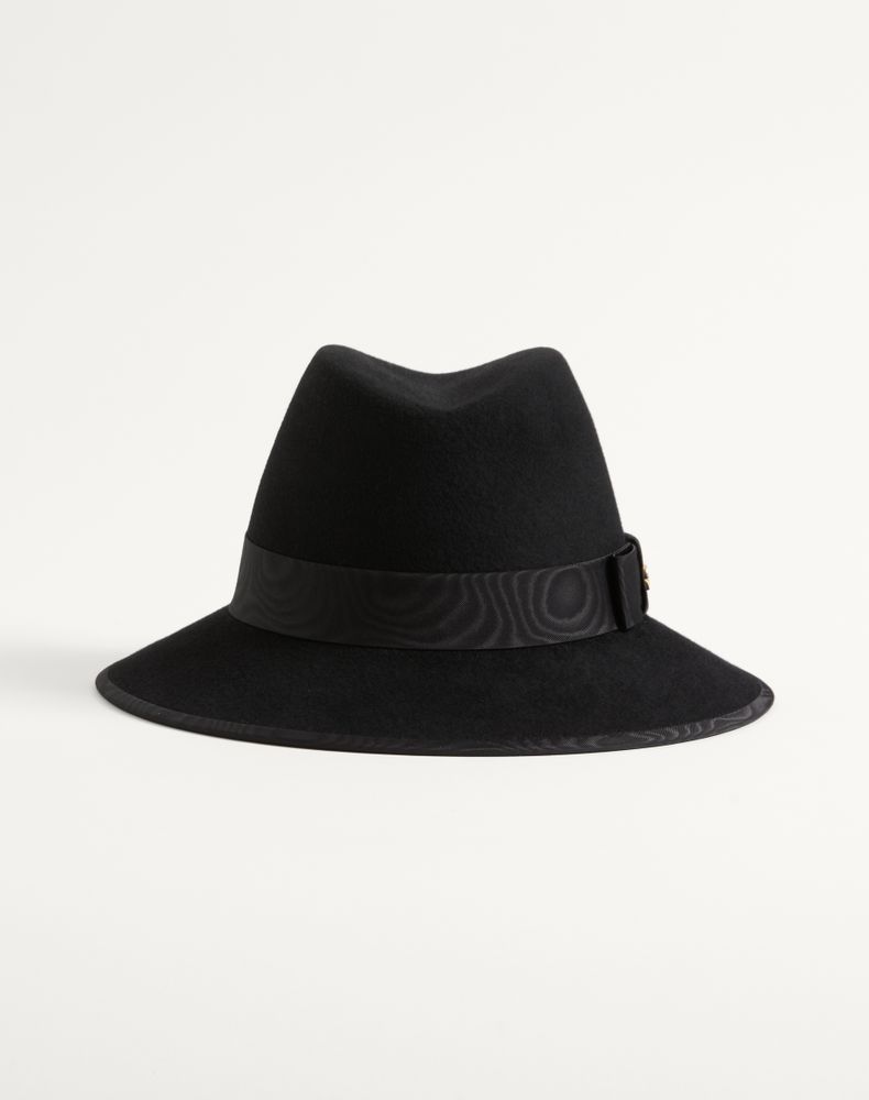 Valentino Garavani Vlogo Signature Felt Hat With Moiré Ribbon Woman Black 57