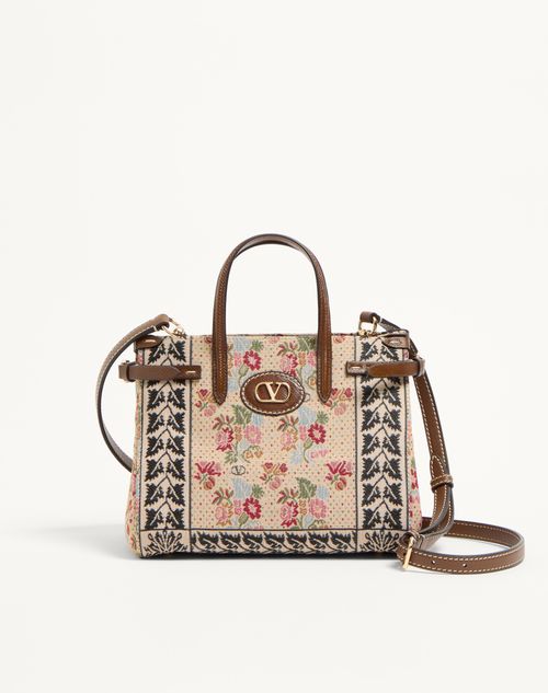 Valentino Garavani - Valentino Garavani Antibes Small Jacquard And Karung Fabric Shopping Bag - Multicolour/tobacco - Woman - Totes