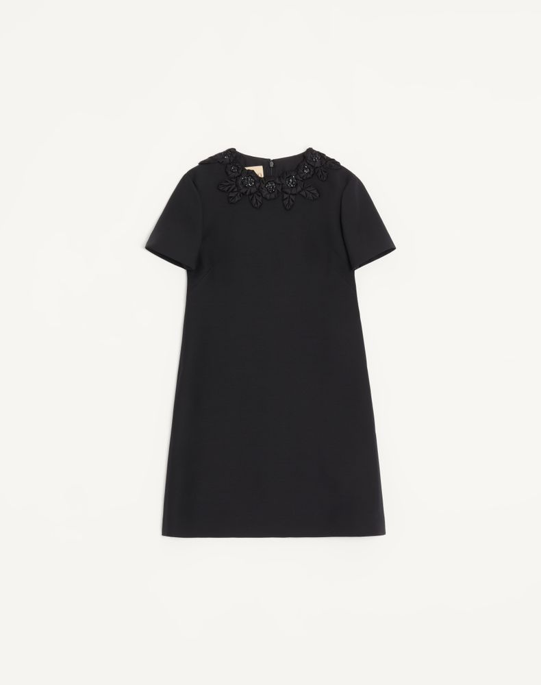 Valentino Women's Black Embroidered Crepe Couture Short Dress Woman 44
