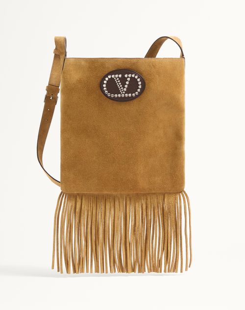 Valentino Garavani Garavani Nellcôte Suede Shoulder Bag With Fringes In Brown